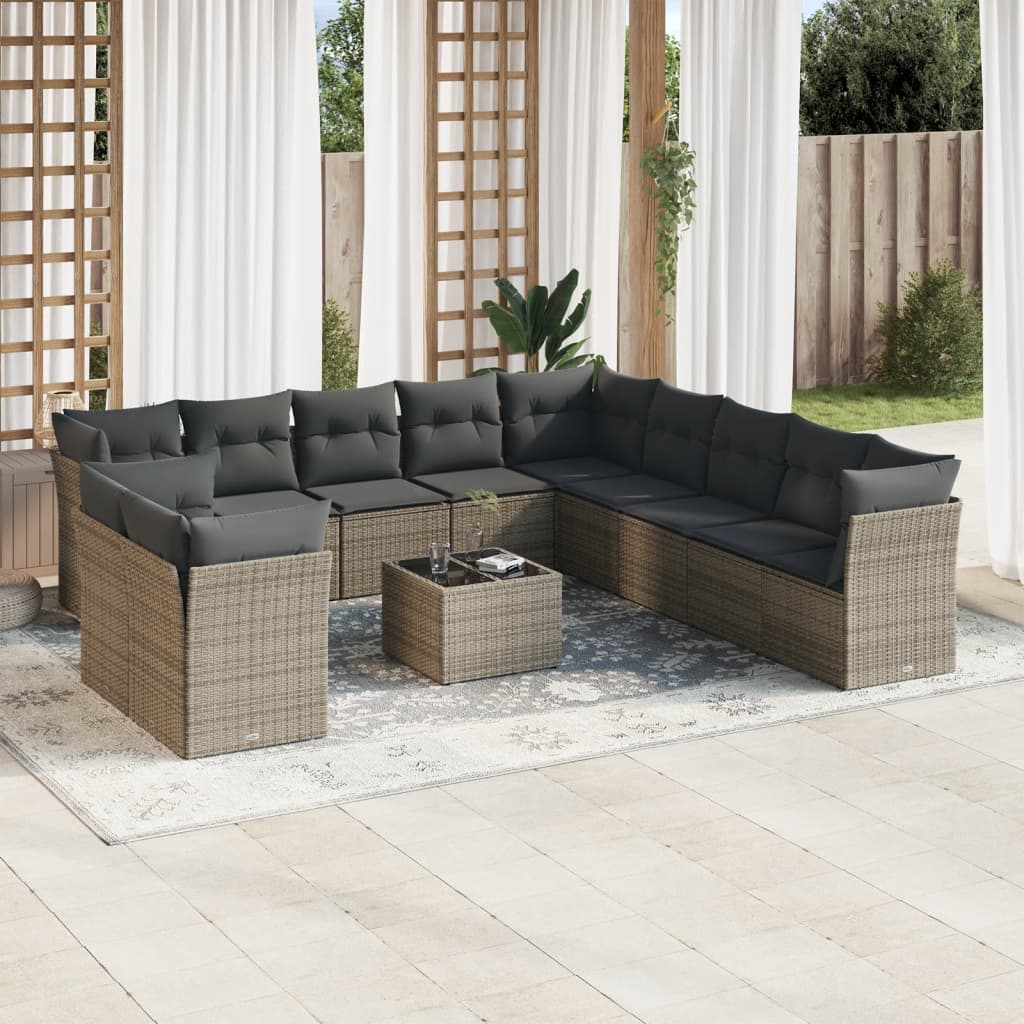 vidaXL 12-delige Loungeset met kussens poly rattan grijs