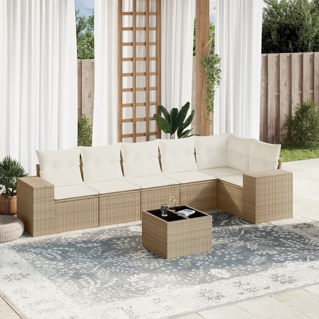 vidaXL 7-delige Loungeset met kussens poly rattan beige