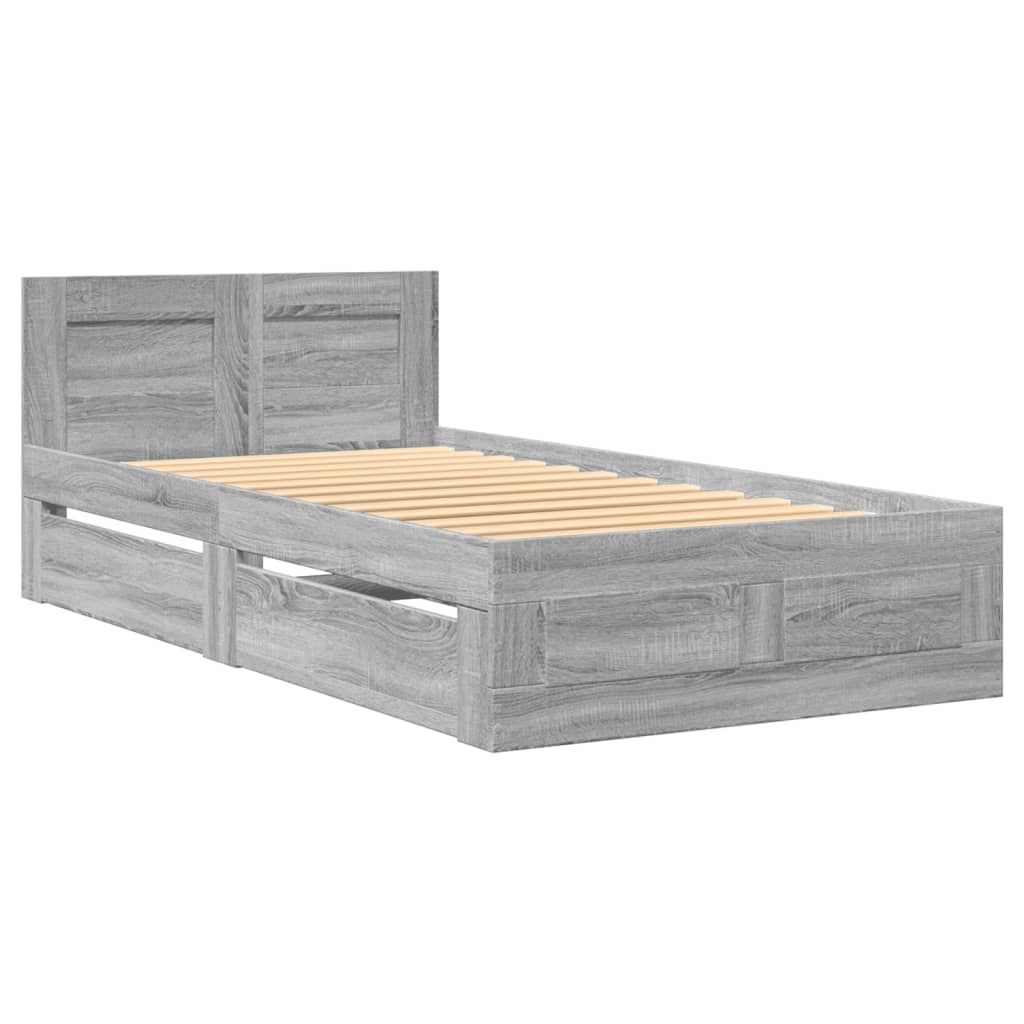 vidaXL Bedframe met hoofdeinde bewerkt hout grijs sonoma 100x200 cm