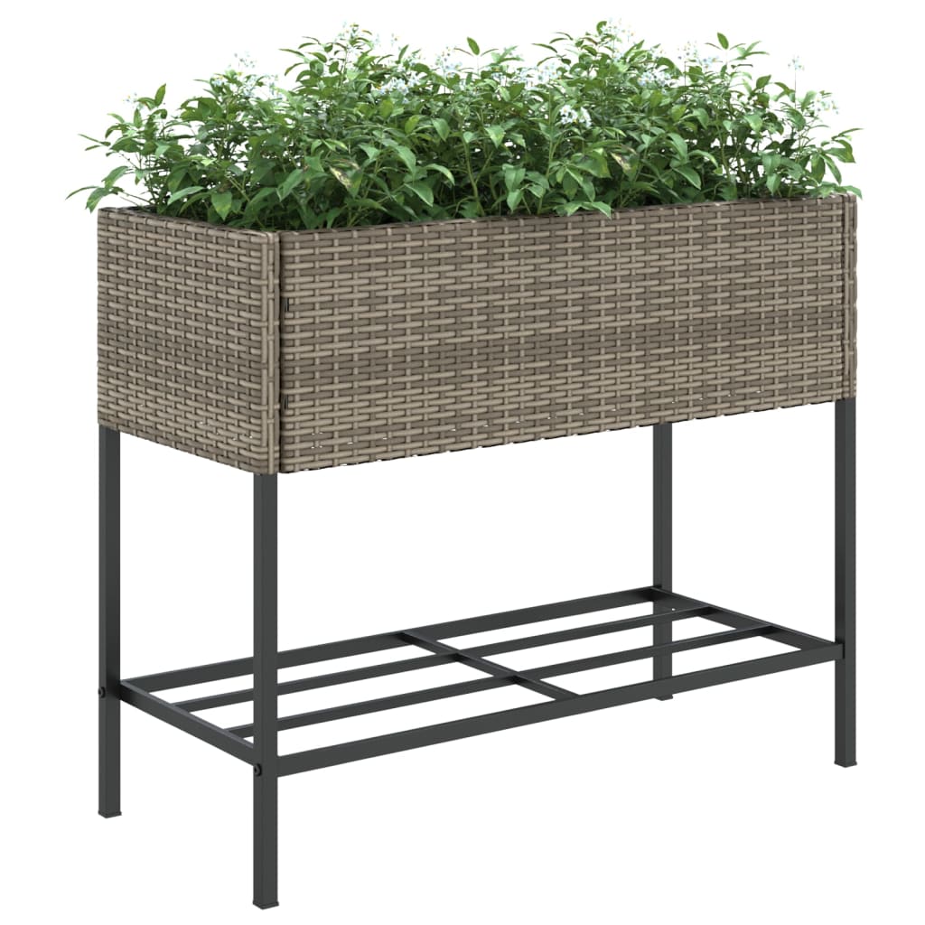 vidaXL Plantenbakken met schap 2 st 90x40x75 poly rattan grijs