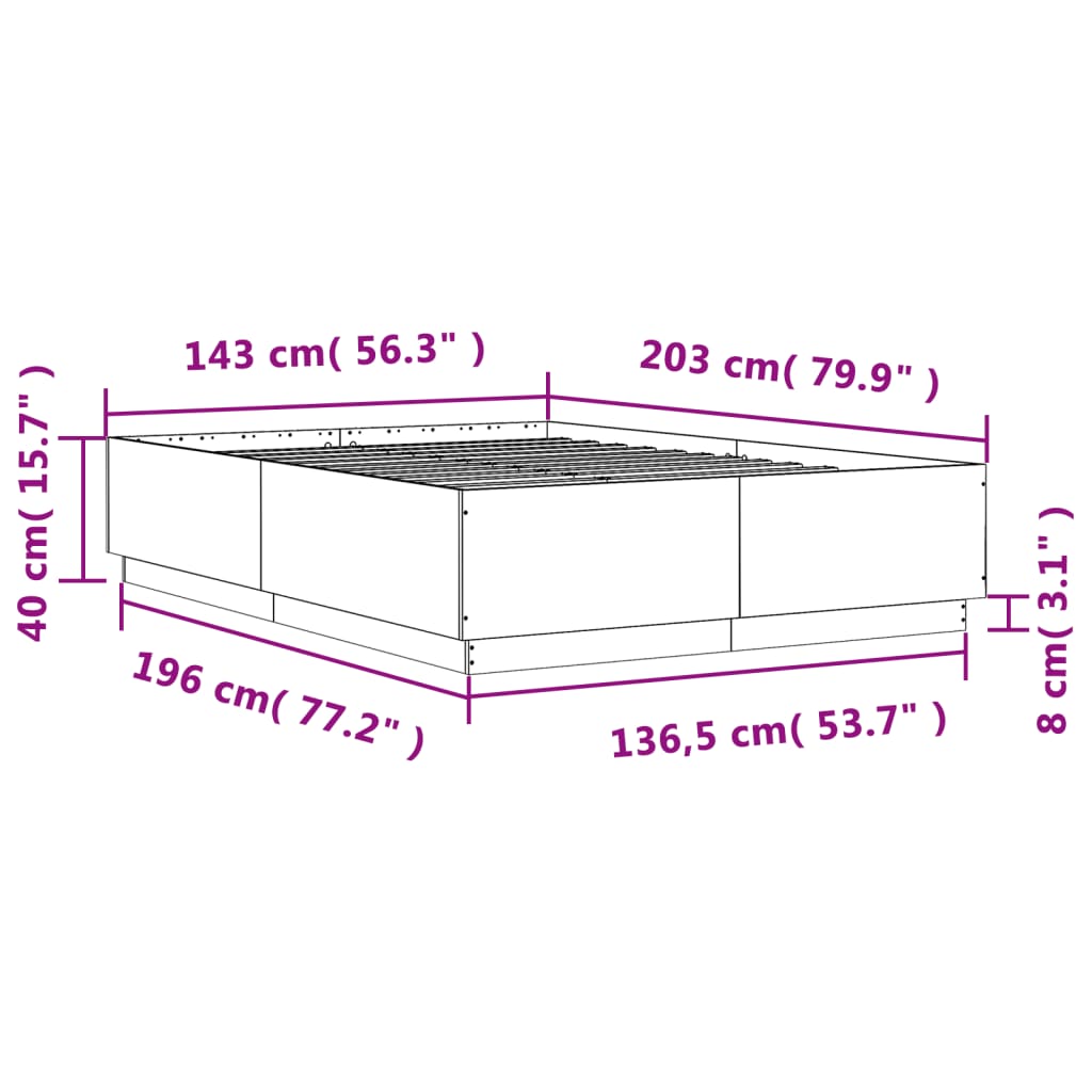 vidaXL Bedframe met LED-verlichting gerookt eikenkleurig 140x200 cm