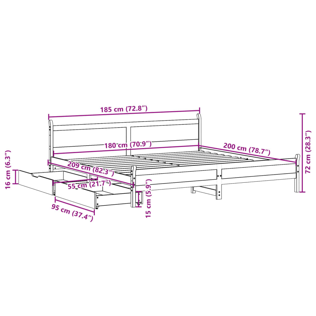 vidaXL Bedframe zonder matras massief grenenhout wit 180x200 cm