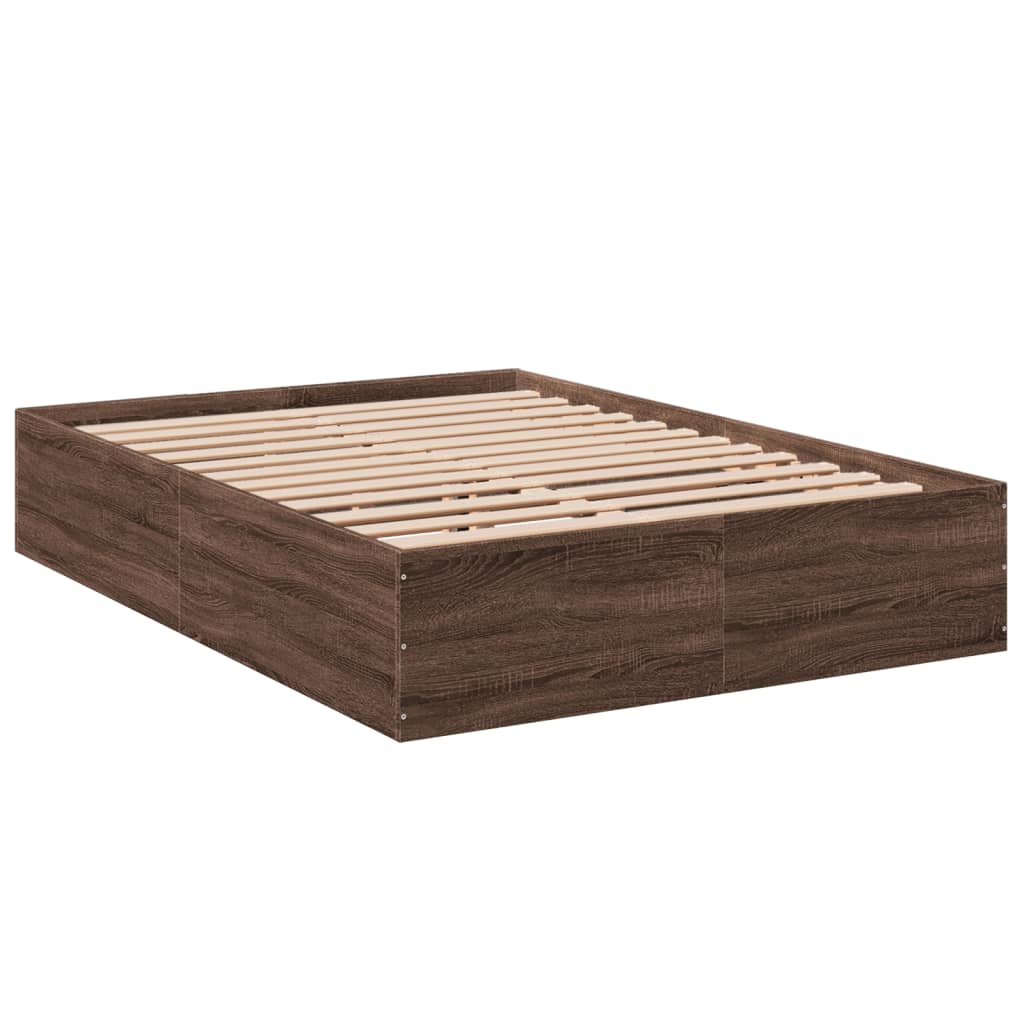 vidaXL Bedframe bewerkt hout bruin eikenkleur 135x190 cm