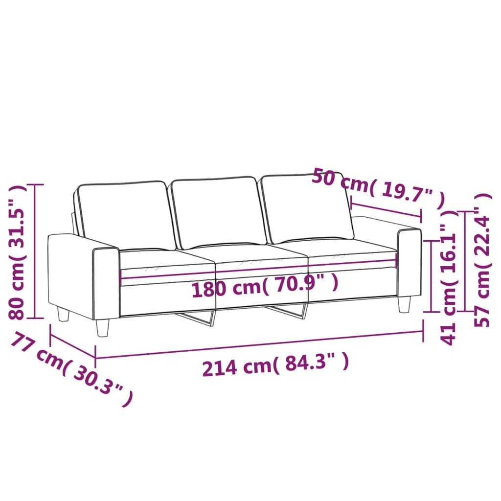 vidaXL Driezitsbank 180 cm stof lichtgeel