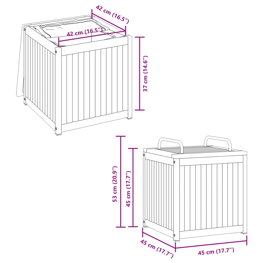 vidaXL Kussenbox 45x45x45/53 cm massief acaciahout en staal