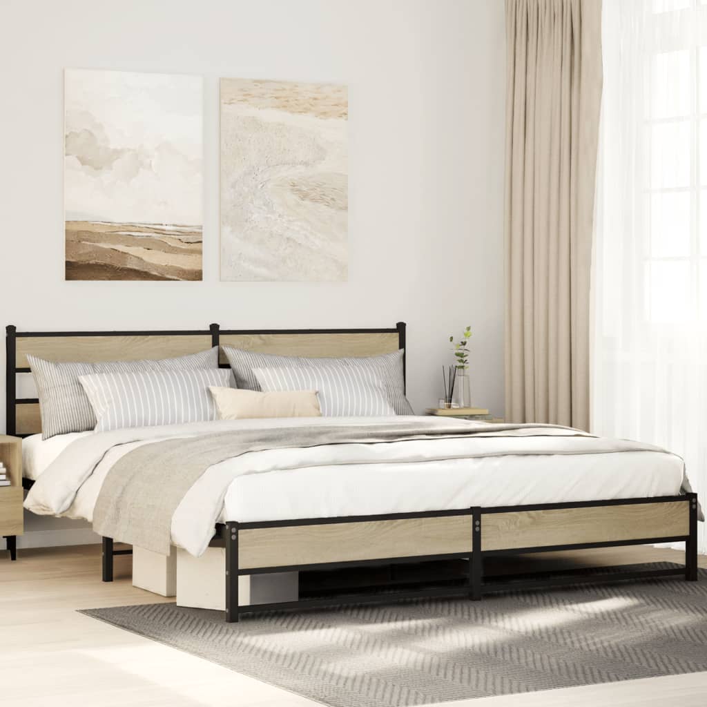 vidaXL Bedframe zonder matras metaal sonoma eikenkleur 200x200 cm