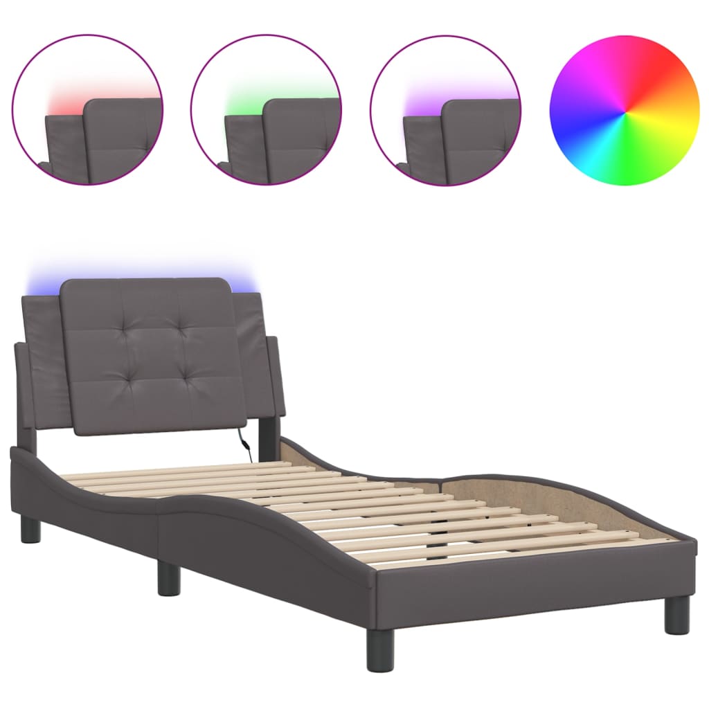 vidaXL Bedframe met LED-verlichting kunstleer grijs 80x200 cm