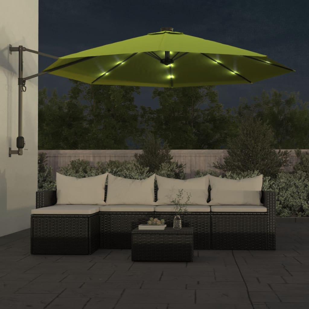 vidaXL Wandparasol met LEDs 290 cm appelgroen