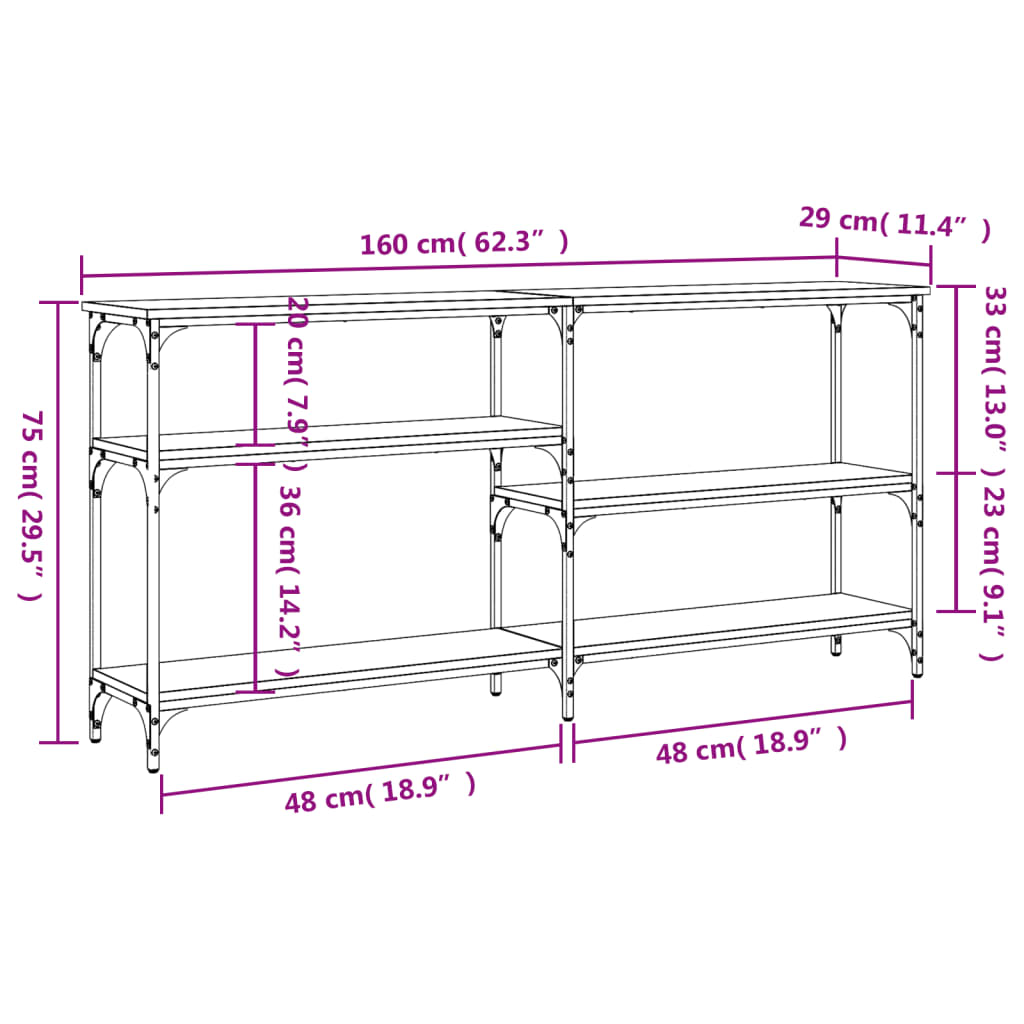 vidaXL Wandtafel 160x29x75 cm bewerkt hout bruin eikenkleur