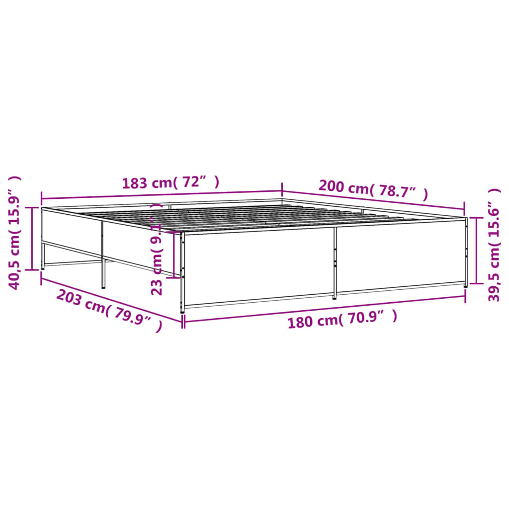 vidaXL Bedframe bewerkt hout metaal sonoma eikenkleurig 180x200 cm