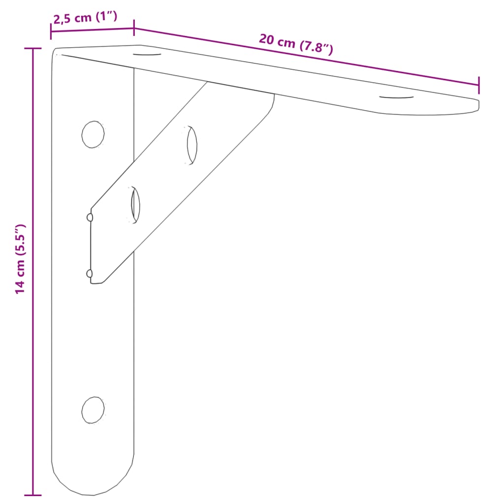 vidaXL Plankdragers 4 st 20x2,5x14 cm roestvrijstaal zilverkleurig