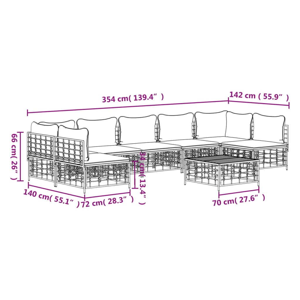 vidaXL 8-delige Loungeset met kussens poly rattan antracietkleurig