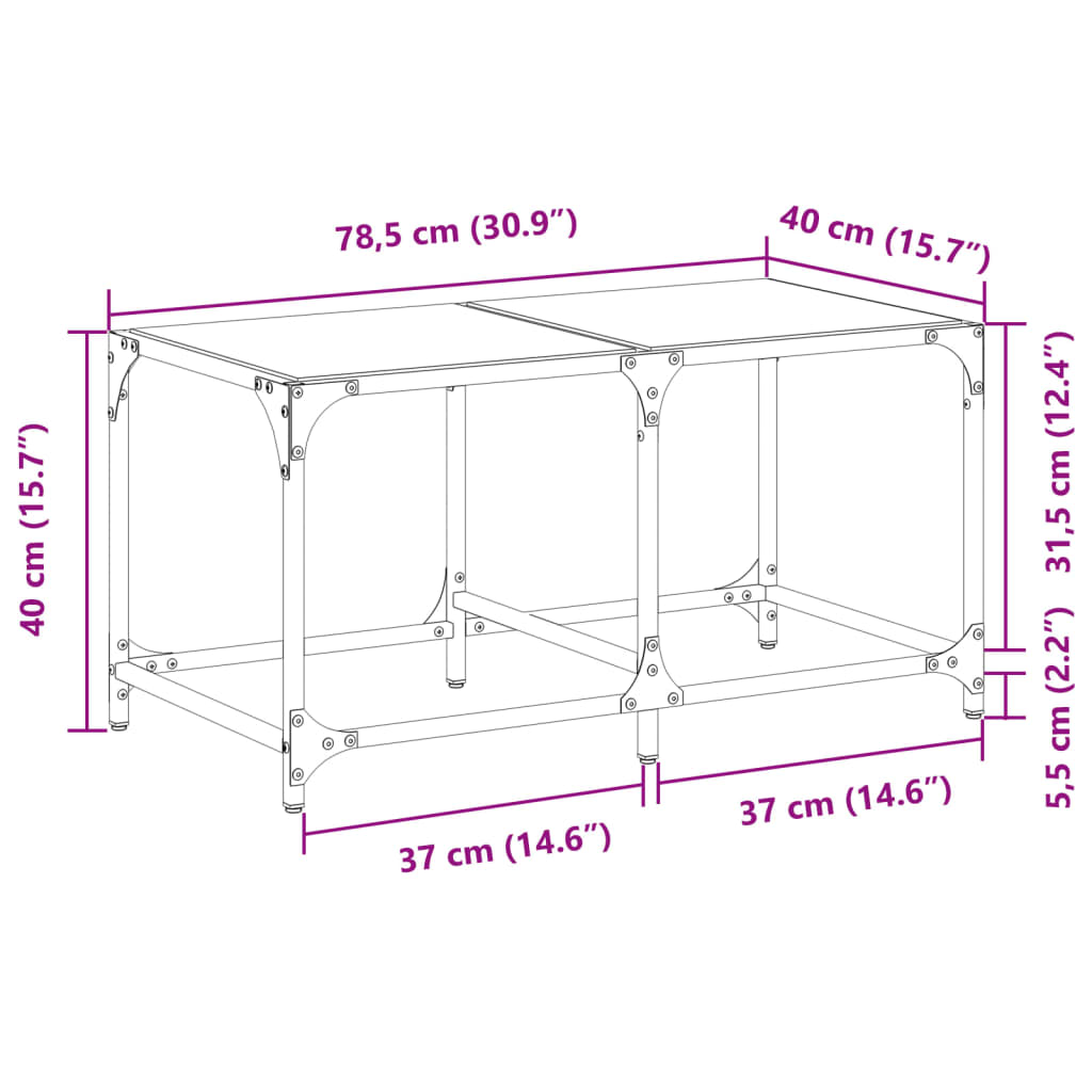 vidaXL Salontafel met transparant glazen blad 78,5x40x40 cm staal