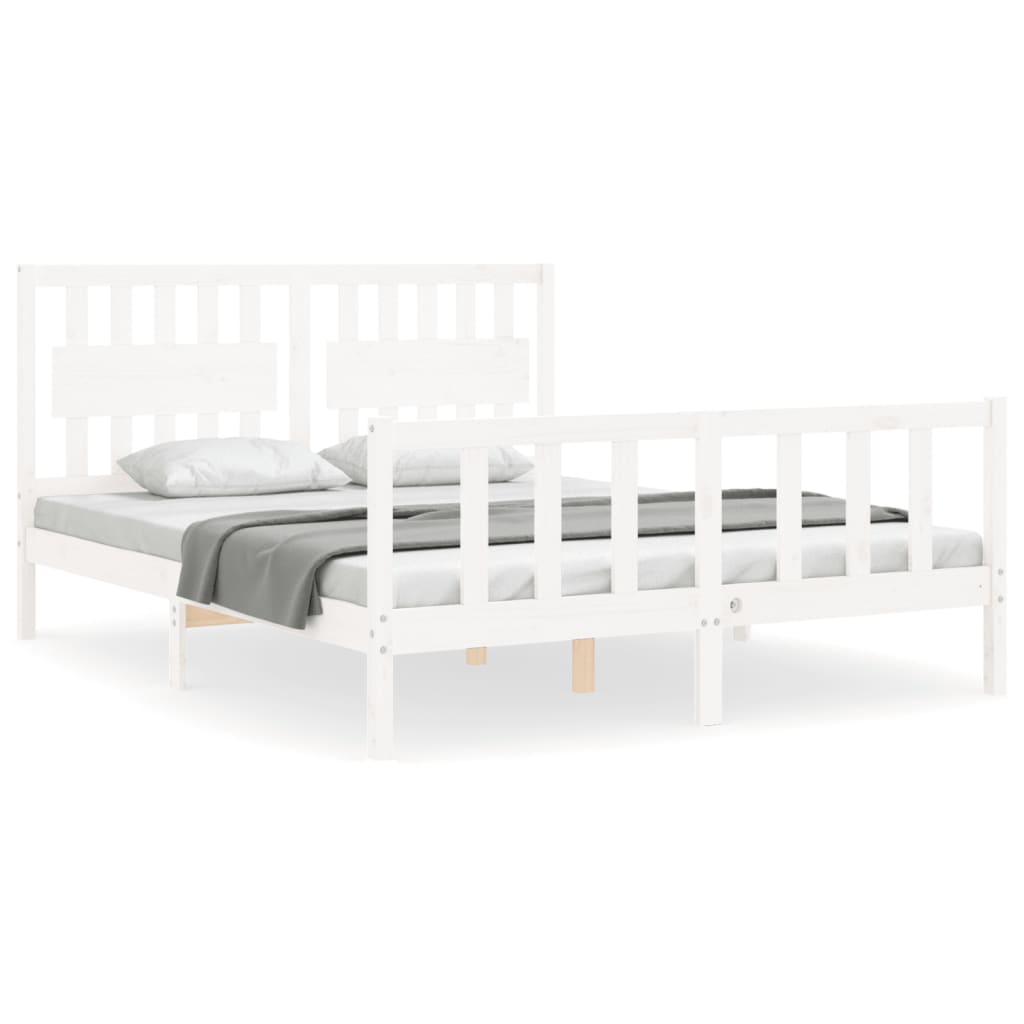 vidaXL Bedframe met hoofdbord massief hout wit