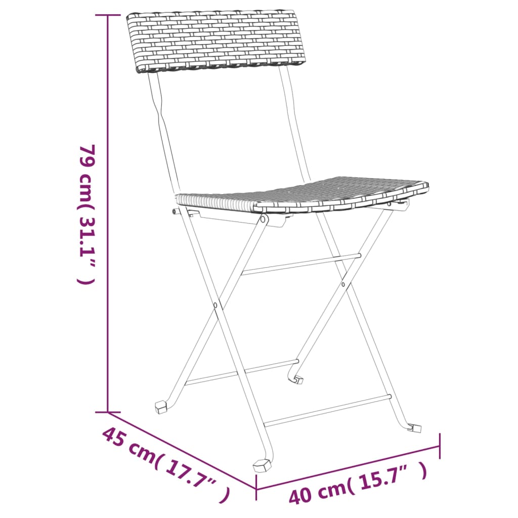 vidaXL Bistrostoelen inklapbaar 2 st poly rattan en staal zwart