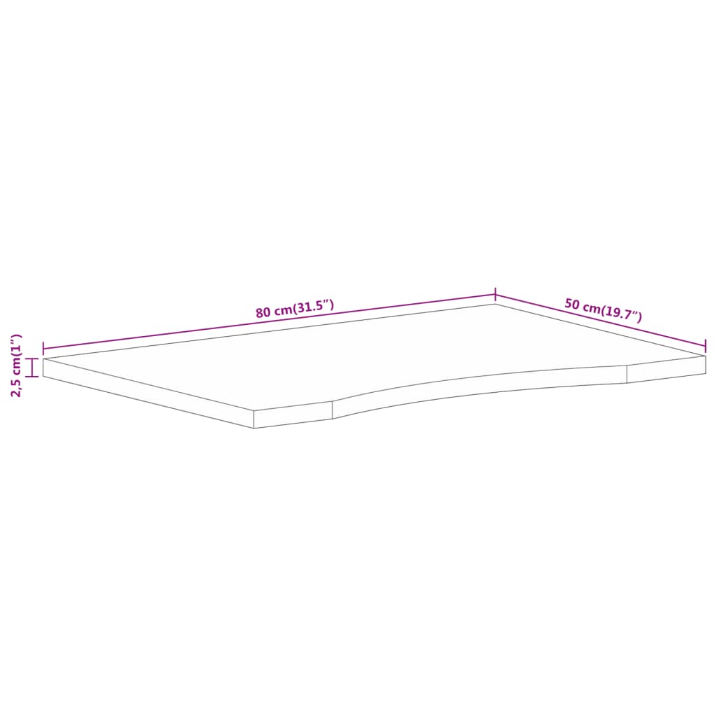 vidaXL Bureaublad met ronding 80x50x2,5 cm massief ruw mangohout