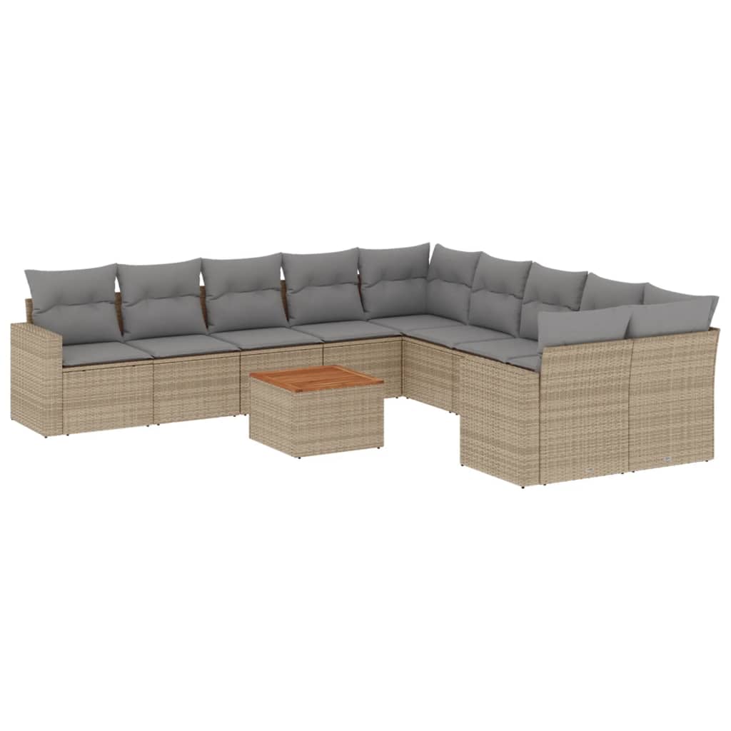 vidaXL 11-delige Loungeset met kussens poly rattan gemengd beige