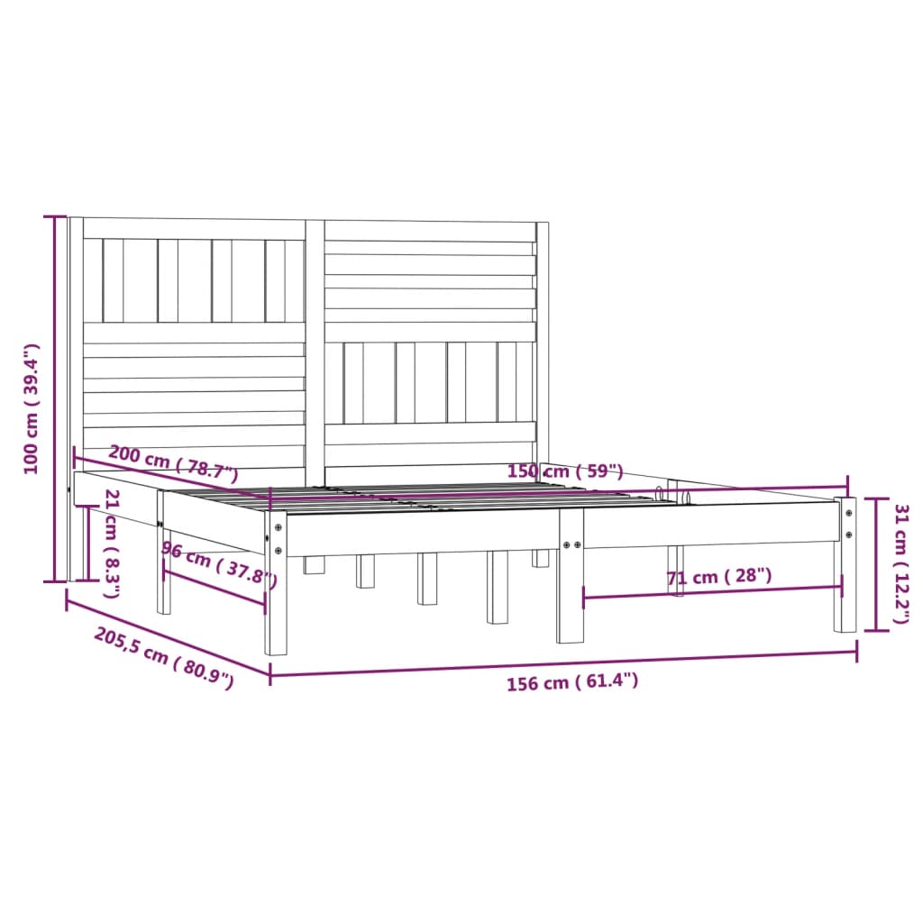 vidaXL Bedframe zonder matras massief grenenhout wit 150x200 cm