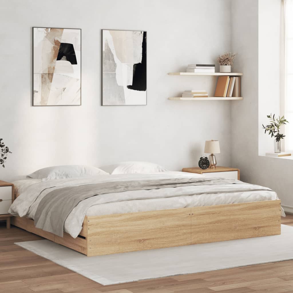 vidaXL Bedframe met lades bewerkt hout sonoma eikenkleurig 180x200 cm