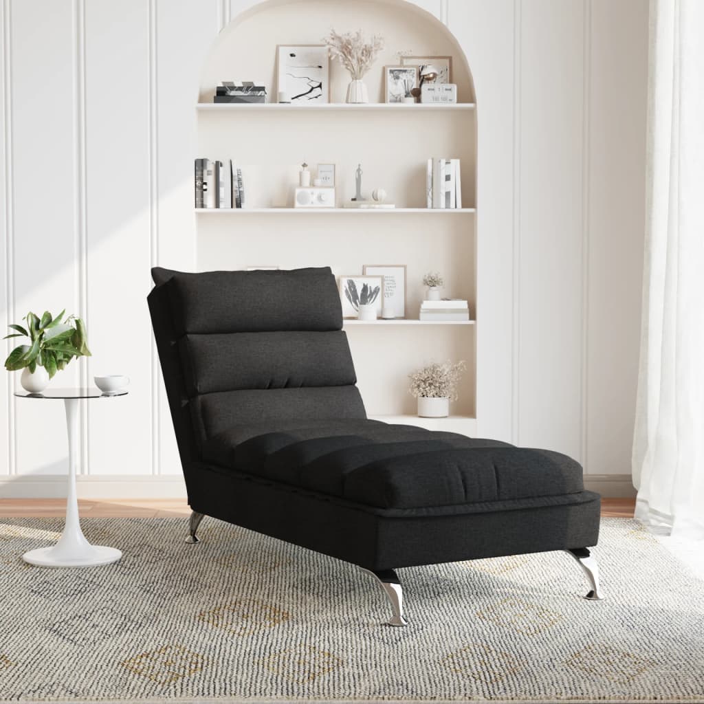 vidaXL Chaise longue met kussens stof zwart