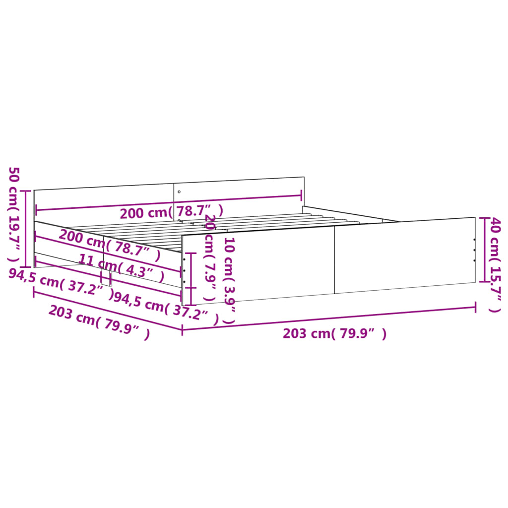 vidaXL Bedframe met hoofd- en voeteneinde grijs sonoma 200x200 cm