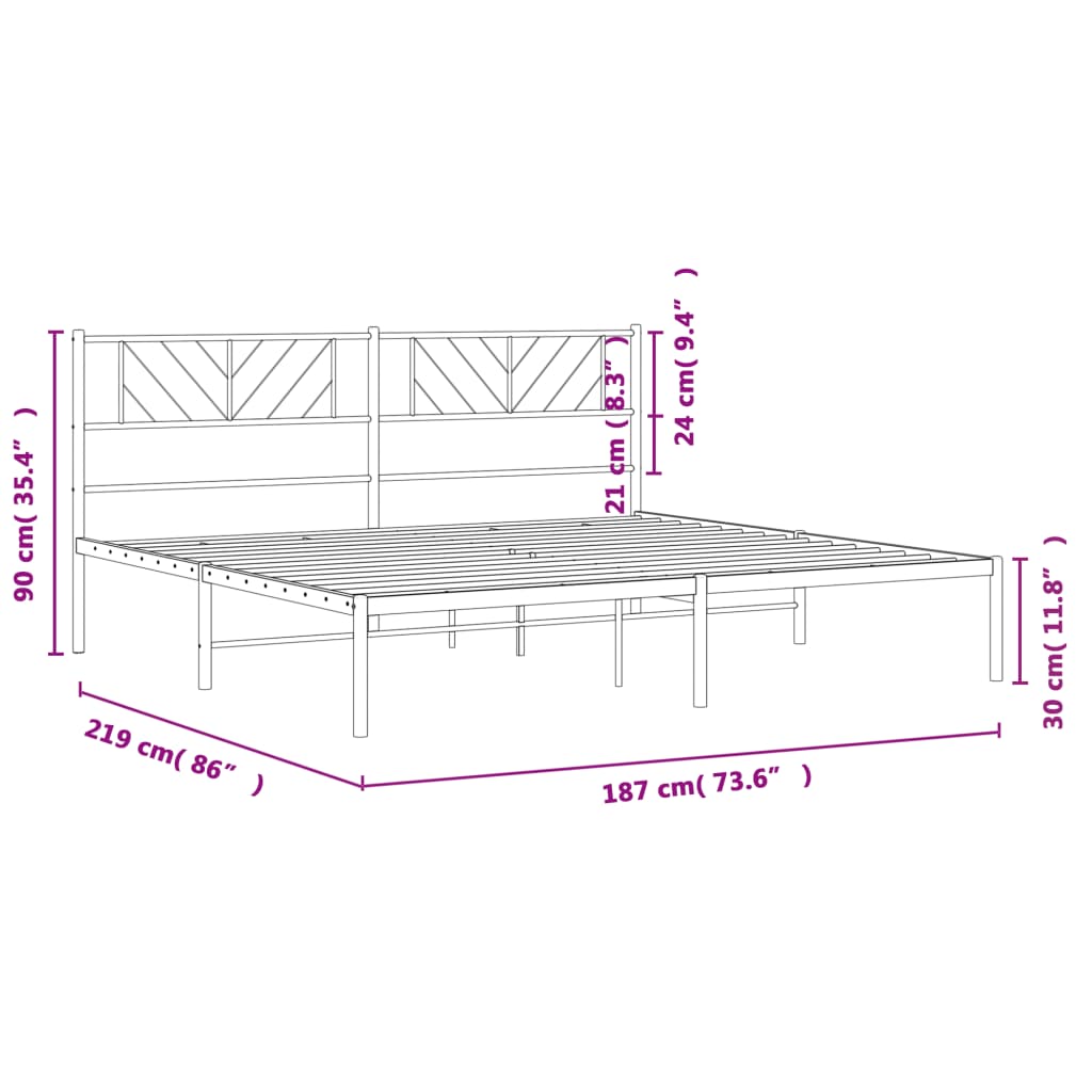 vidaXL Bedframe met hoofdbord metaal wit 183x213 cm