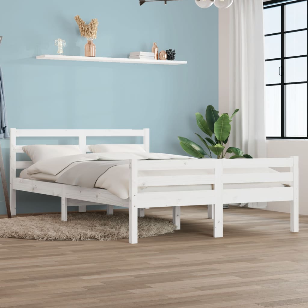 vidaXL Bedframe massief hout wit 140x190 cm