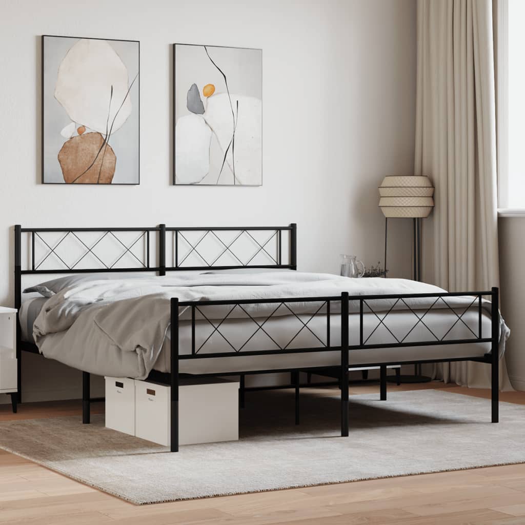 vidaXL Bedframe met hoofd- en voeteneinde metaal zwart 120x200 cm