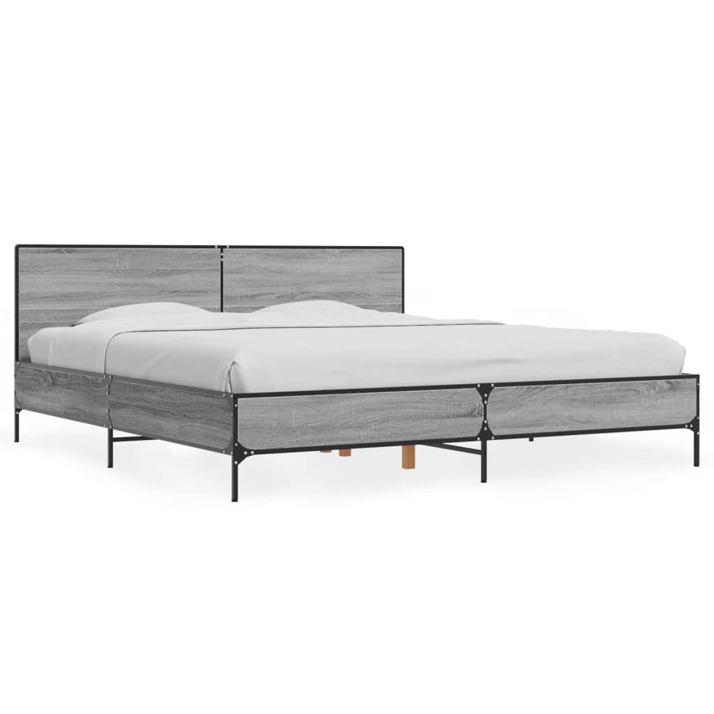 vidaXL Bedframe bewerkt hout metaal grijs sonoma eiken 180x200 cm