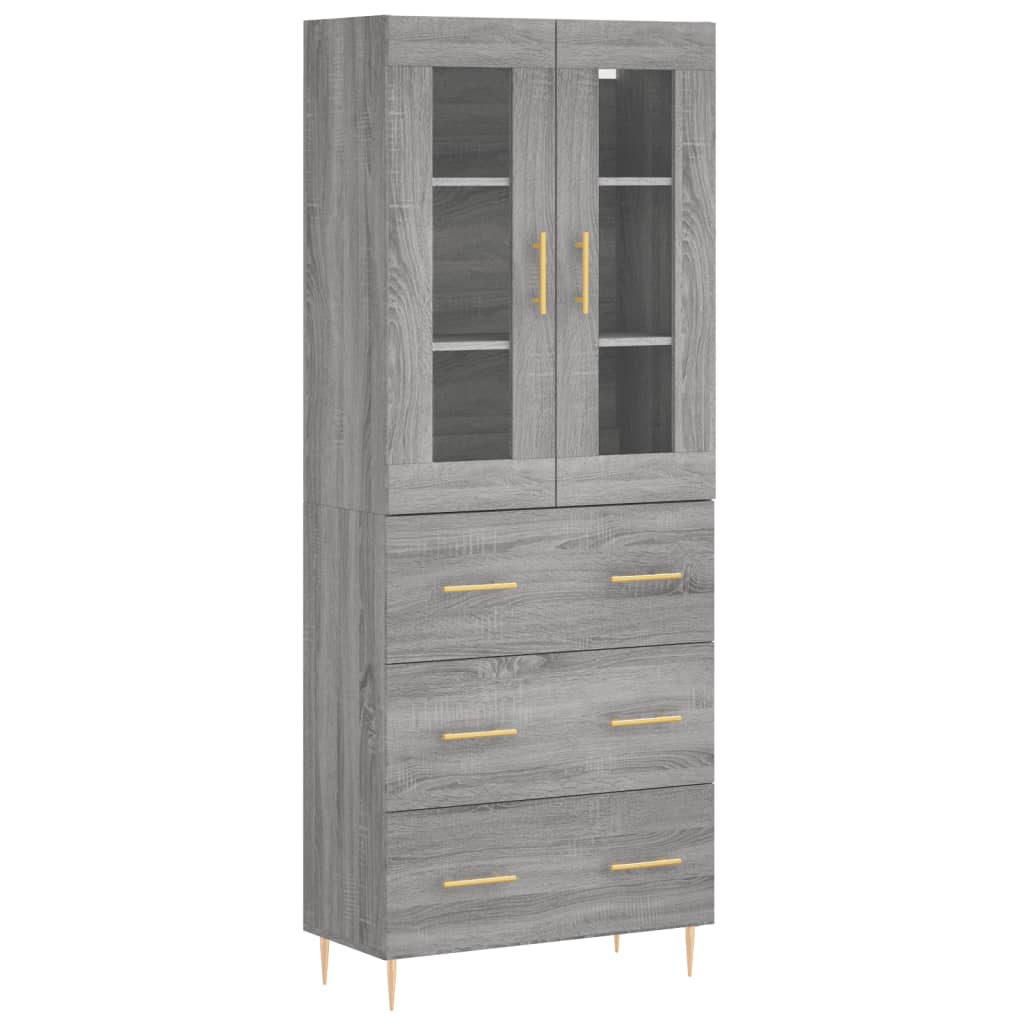 vidaXL Hoge kast 69,5x34x180 cm bewerkt hout grijs sonoma eikenkleurig