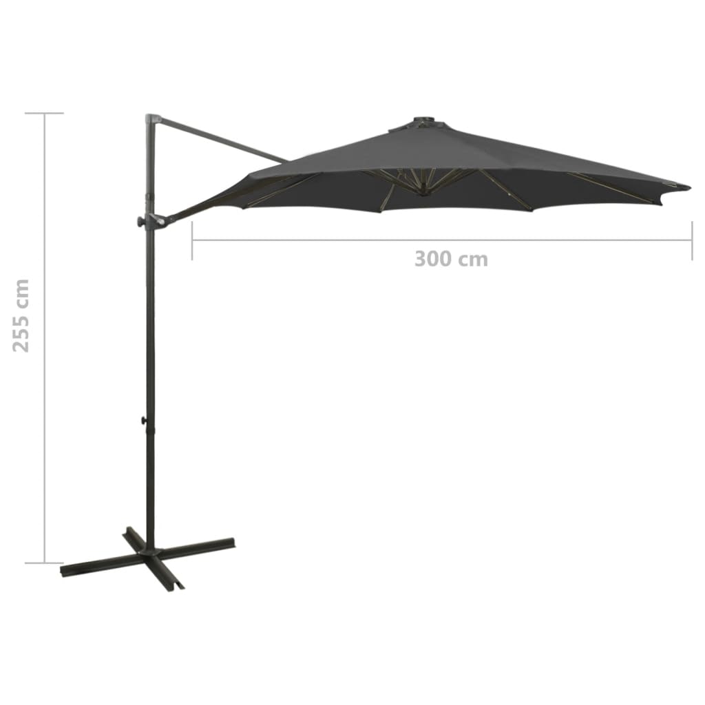 vidaXL Zweefparasol met paal en LED-verlichting 300 cm antracietkleur