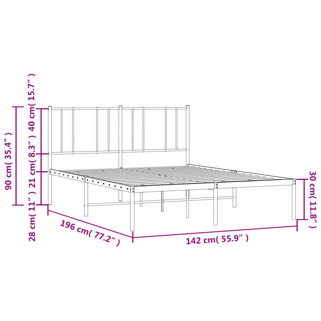 vidaXL Bedframe met hoofdbord metaal zwart 135x190 cm