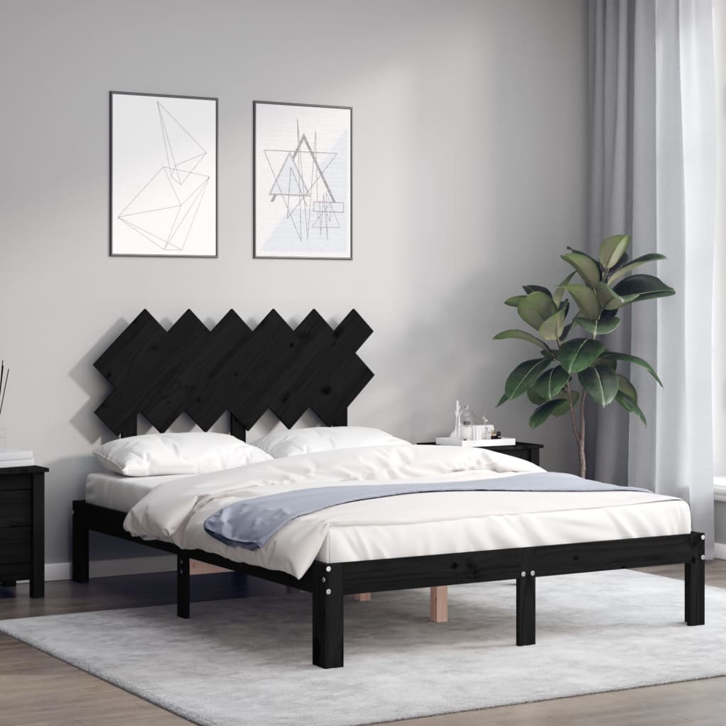 vidaXL Bedframe met hoofdbord massief hout zwart