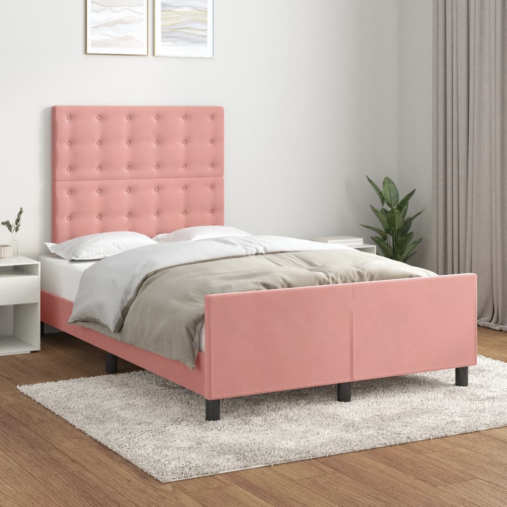 vidaXL Bedframe met hoofdeinde fluweel roze 120x200 cm