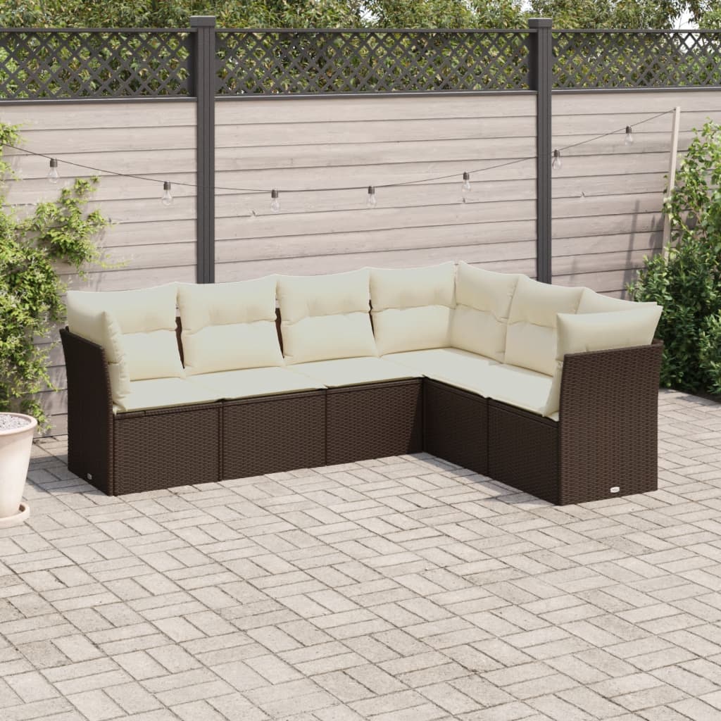 vidaXL 6-delige Loungeset met kussens poly rattan bruin