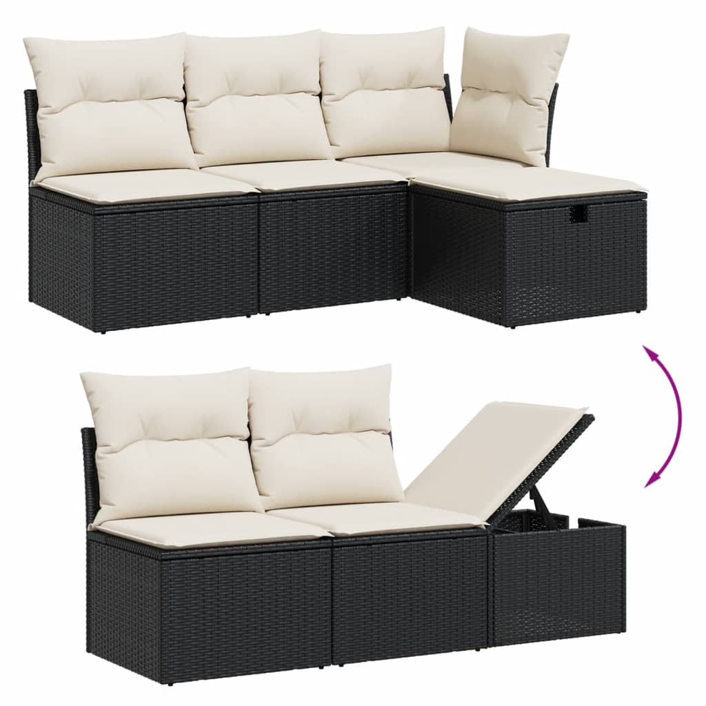 vidaXL 5-delige Loungeset met kussens poly rattan zwart