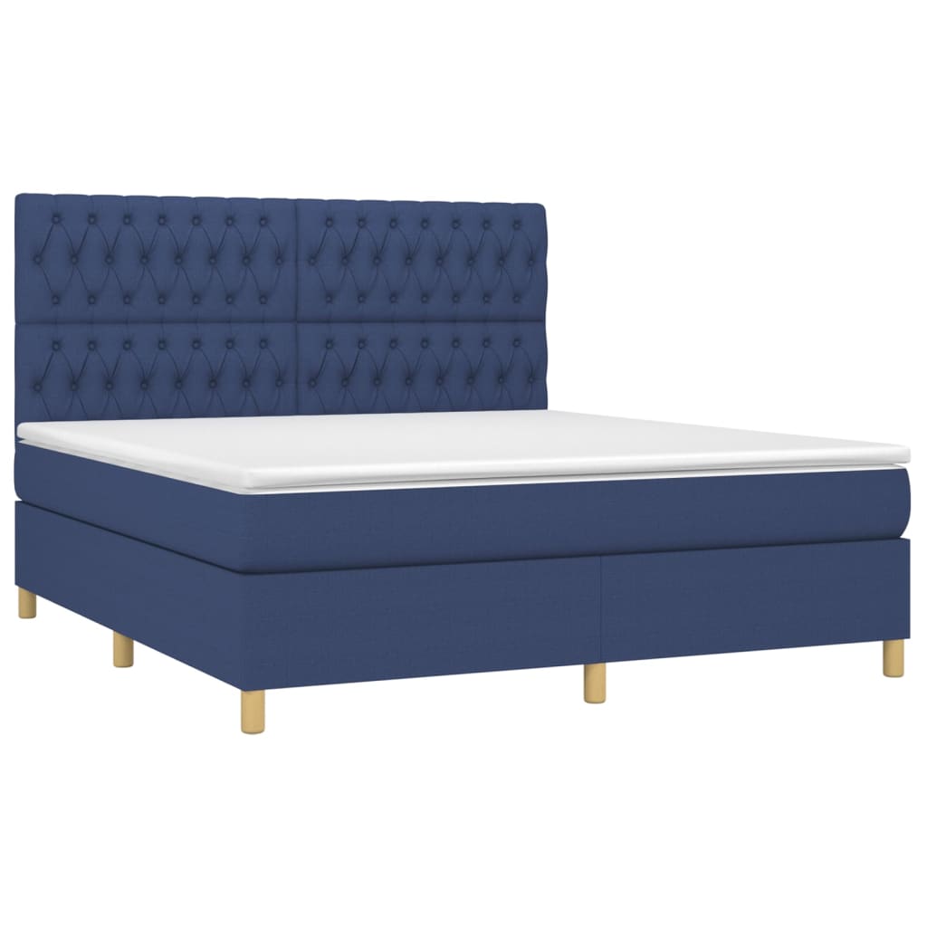 vidaXL Boxspring met matras stof blauw 180x200 cm