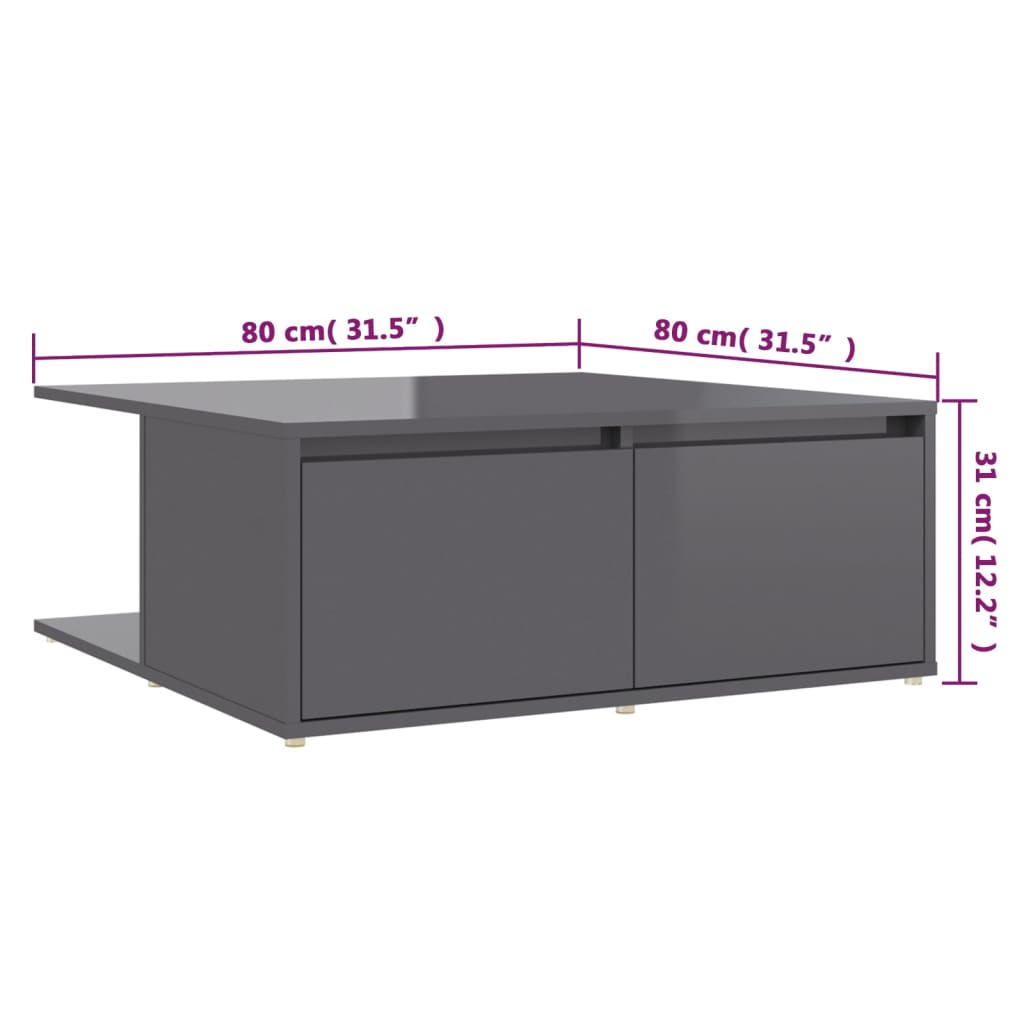 vidaXL Salontafel 80x80x31 cm bewerkt hout hoogglans grijs