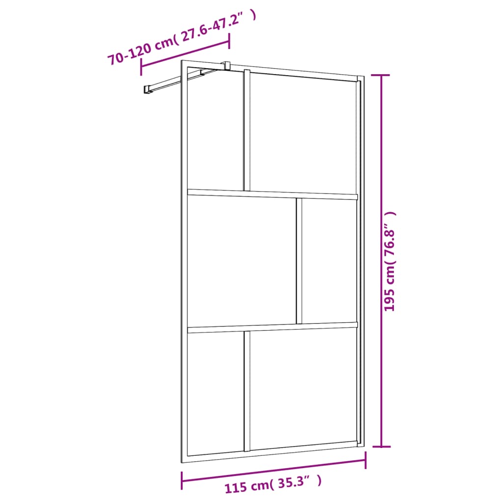 vidaXL Inloopdouchewand transparant 115x195 cm ESG-glas rood