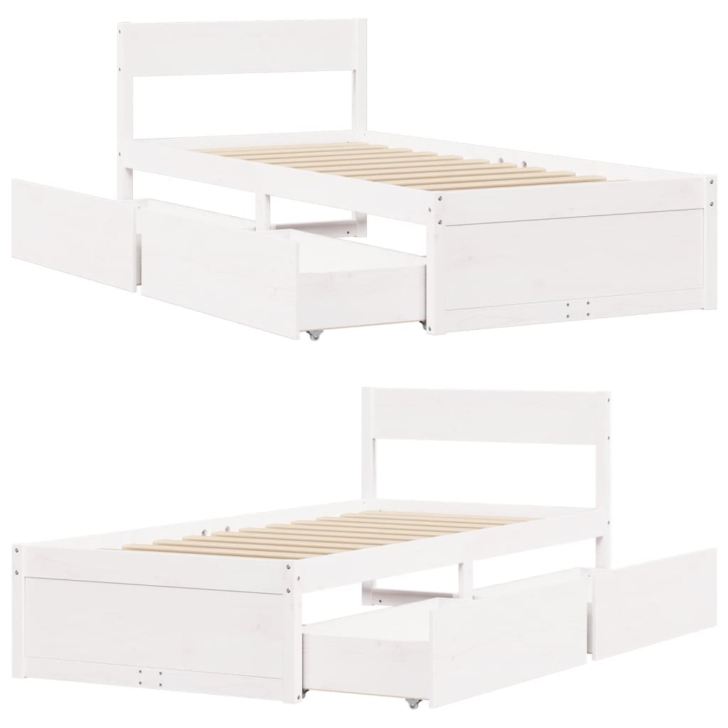 vidaXL Bedframe zonder matras massief grenenhout wit 75x190 cm