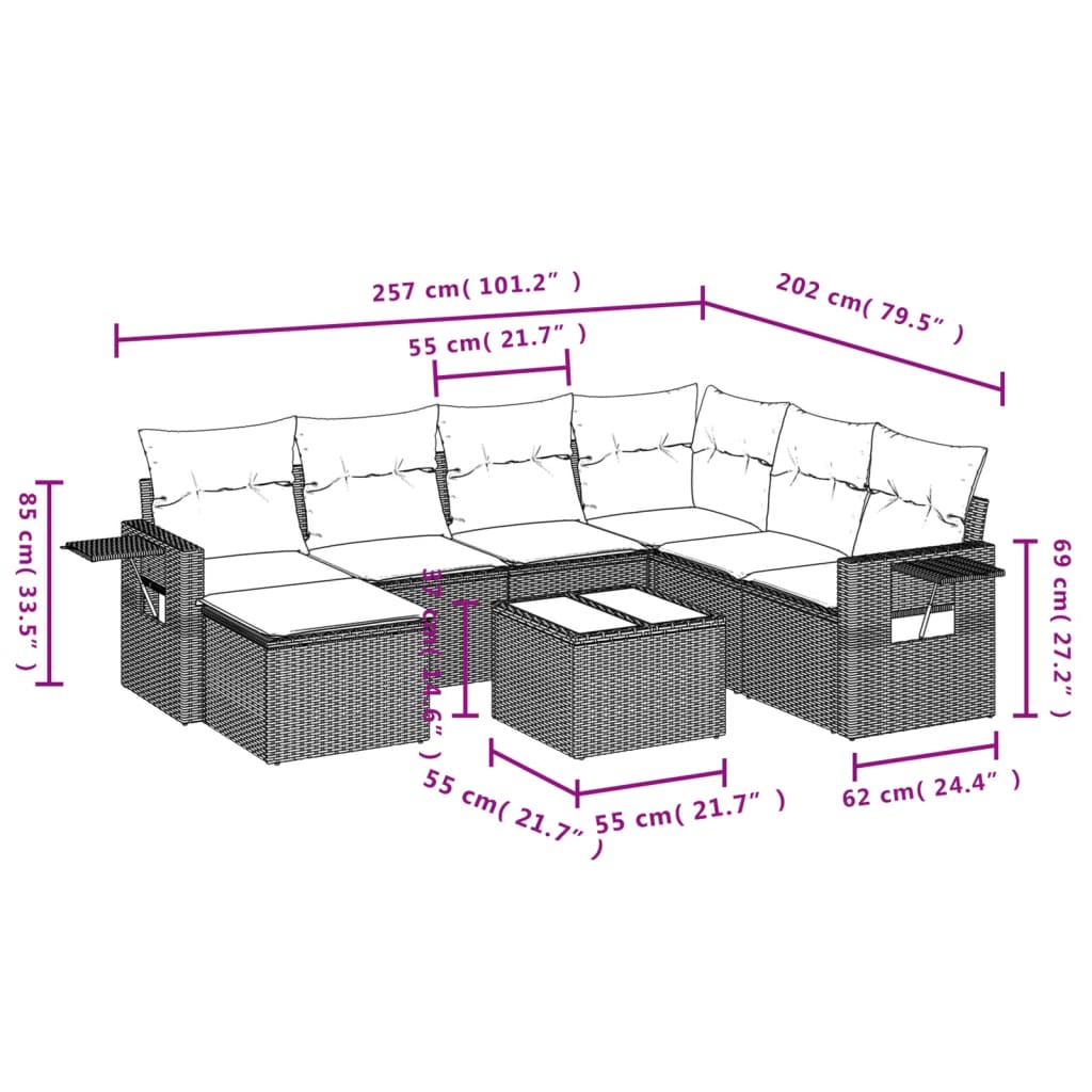 vidaXL 8-delige Loungeset met kussens poly rattan beige