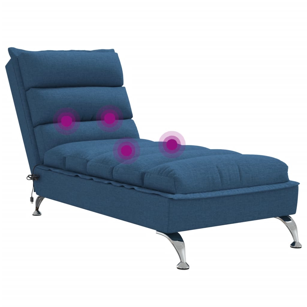 vidaXL Massage chaise longue met kussens stof blauw