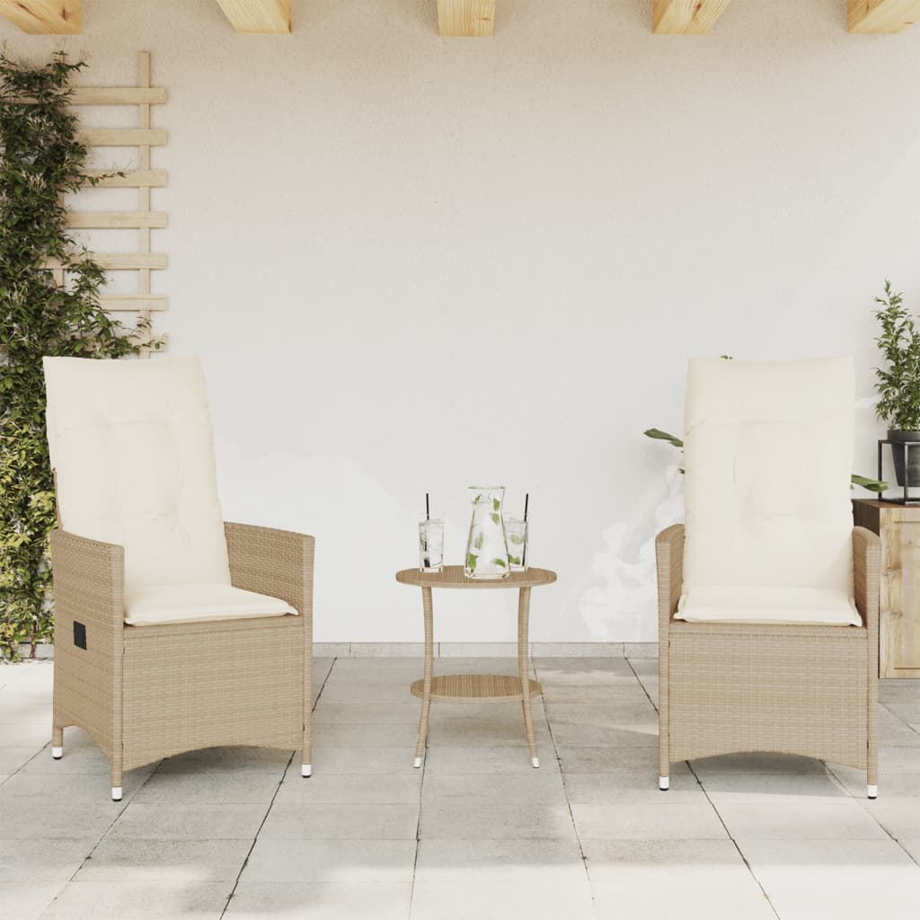 vidaXL 3-delige Bistroset met kussens poly rattan beige