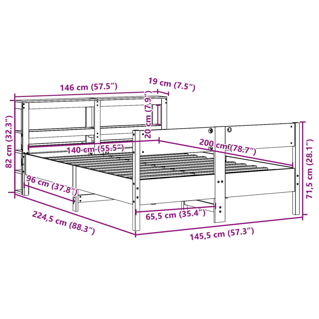 vidaXL Bedframe zonder matras massief grenenhout wasbruin 140x200 cm