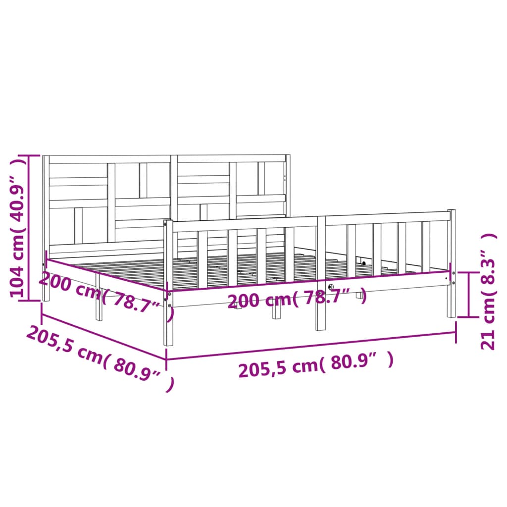 vidaXL Bedframe met hoofdbord massief hout grijs 200x200 cm