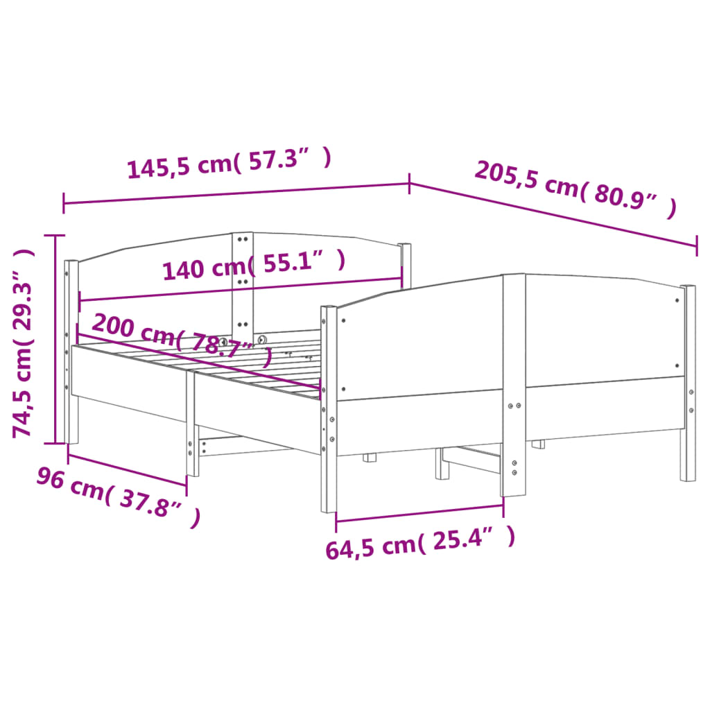 vidaXL Bedframe zonder matras massief grenenhout 140x200 cm