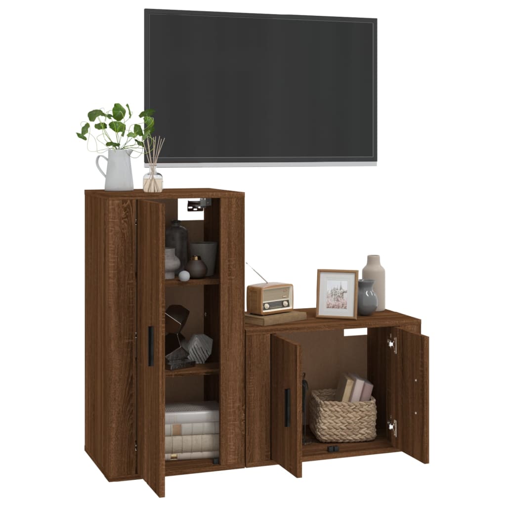 vidaXL 2-delige Tv-meubelset bewerkt hout bruin eikenkleur