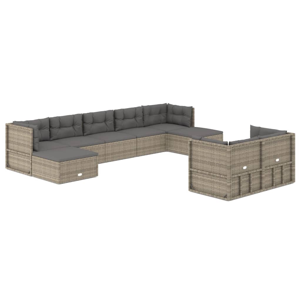 vidaXL 9-delige Loungeset met kussens poly rattan grijs