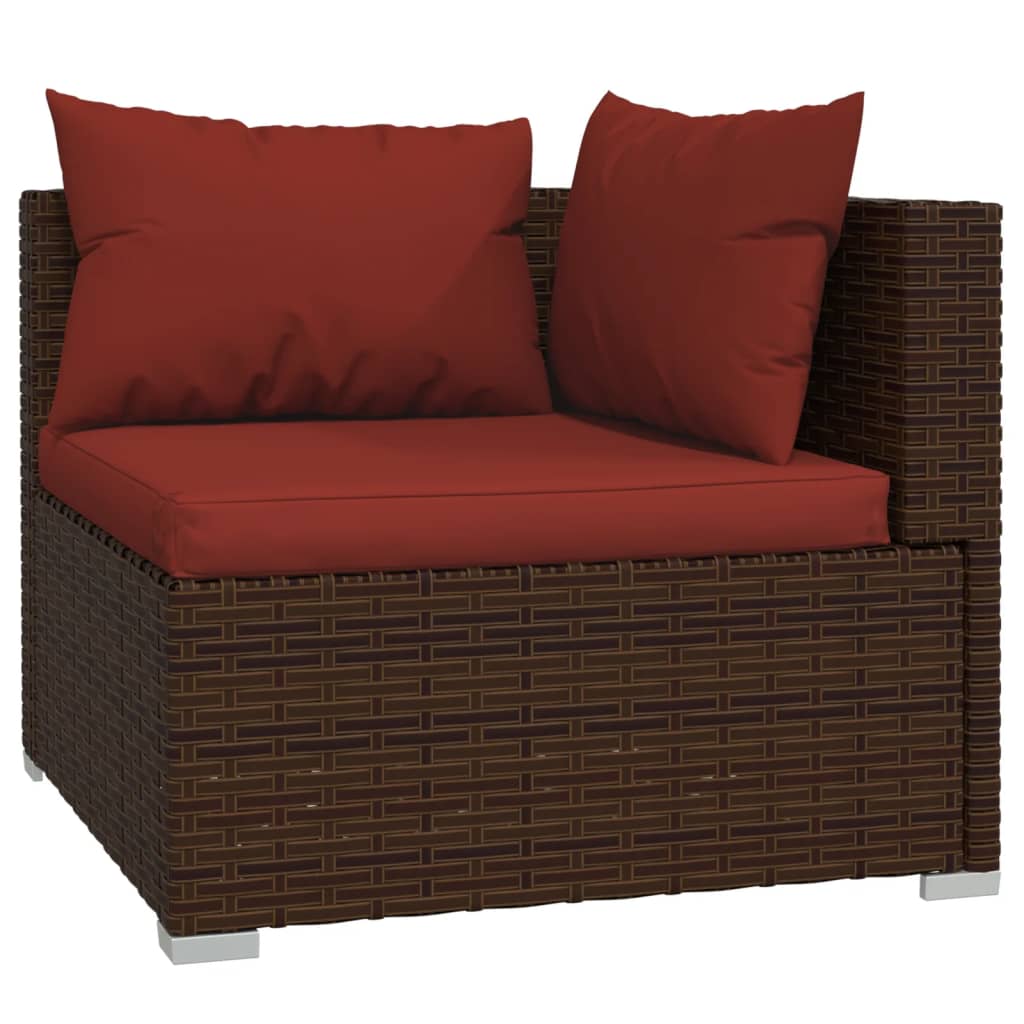 vidaXL 4-delige Loungeset met kussens poly rattan bruin