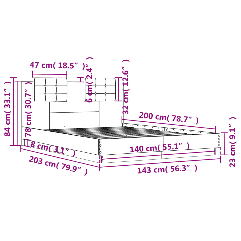 vidaXL Bedframe met hoofdbord en LED bruin eikenkleurig 140x200 cm